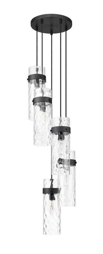 Z-Lite Fontaine 5-Lights Matte Black Steel Frame Clear Waterglass Glass Shade Chandelier