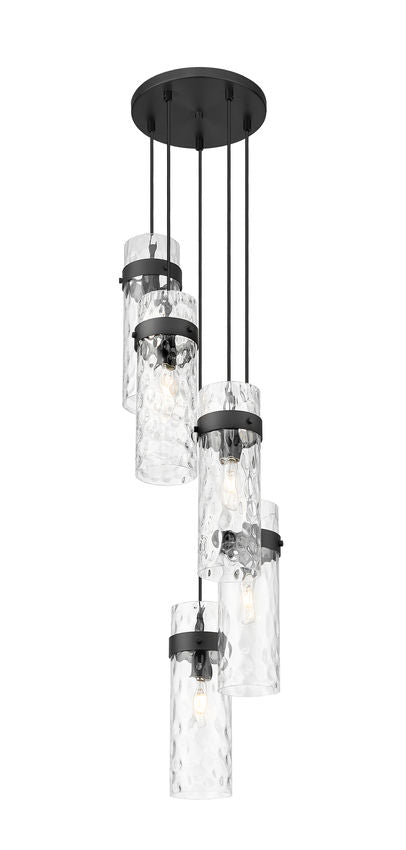 Z-Lite Fontaine 5-Lights Matte Black Steel Frame Clear Waterglass Glass Shade Chandelier