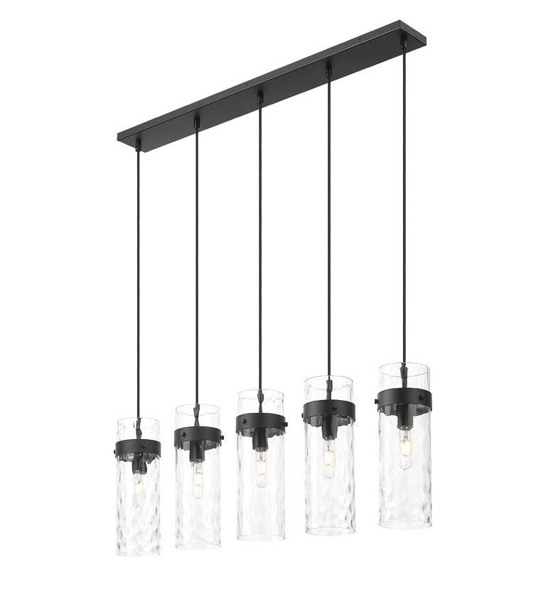Z-Lite Fontaine 5-Lights Matte Black Steel Frame Clear Waterglass Glass Shade Linear Chandelier