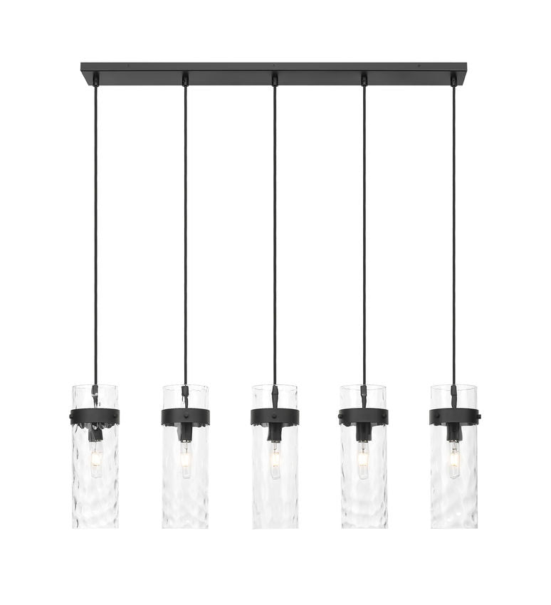 Z-Lite Fontaine 5-Lights Matte Black Steel Frame Clear Waterglass Glass Shade Linear Chandelier