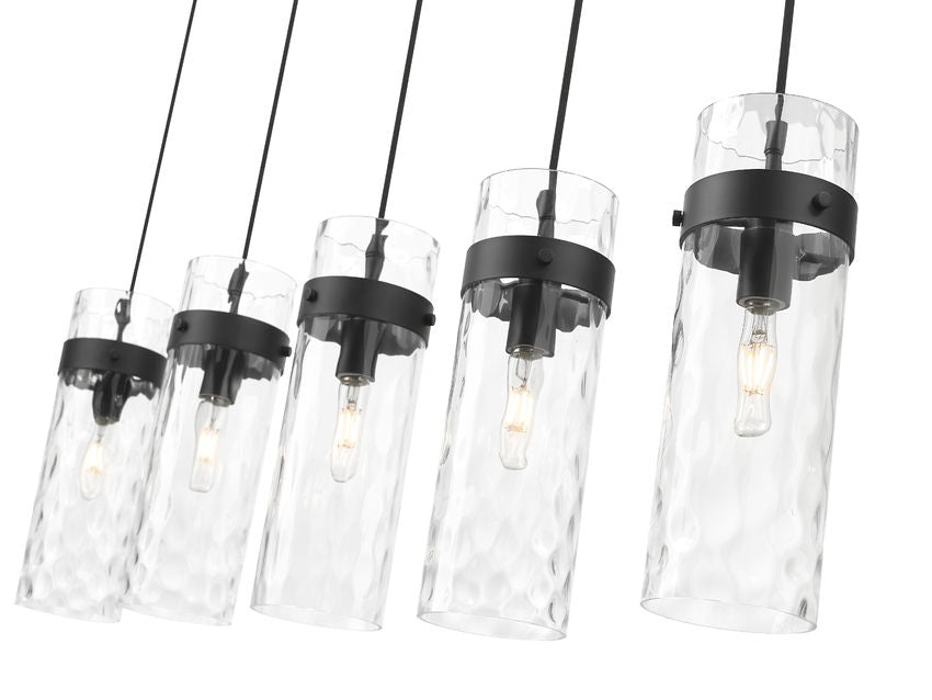 Z-Lite Fontaine 5-Lights Matte Black Steel Frame Clear Waterglass Glass Shade Linear Chandelier