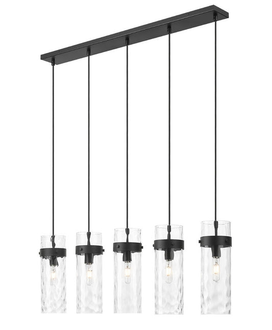 Z-Lite Fontaine 5-Lights Matte Black Steel Frame Clear Waterglass Glass Shade Linear Chandelier