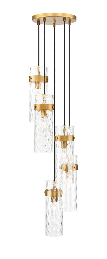 Z-Lite Fontaine 5-Lights Rubbed Brass Steel Frame Clear Waterglass Glass Shade Chandelier