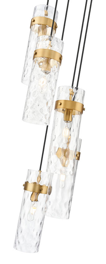 Z-Lite Fontaine 5-Lights Rubbed Brass Steel Frame Clear Waterglass Glass Shade Chandelier