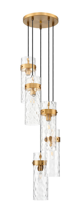 Z-Lite Fontaine 5-Lights Rubbed Brass Steel Frame Clear Waterglass Glass Shade Chandelier