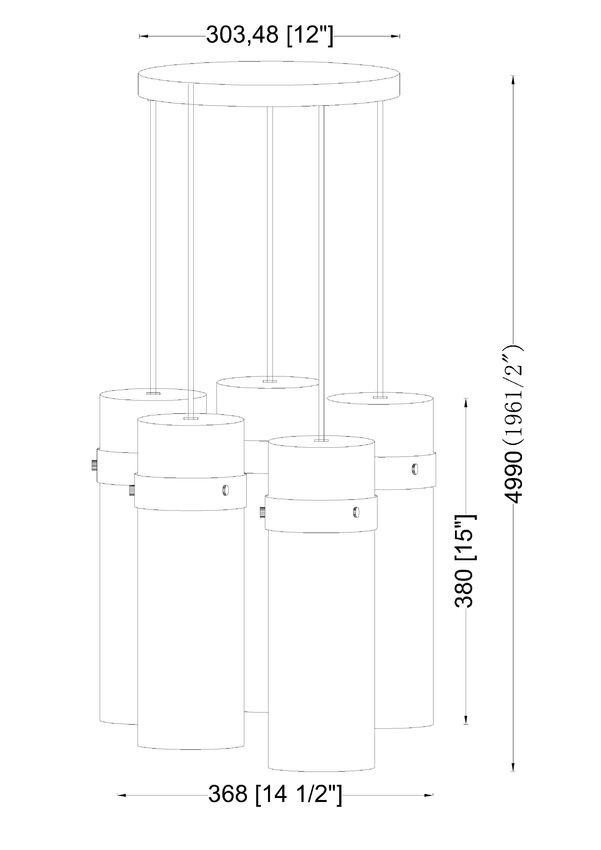 Z-Lite Fontaine 5-Lights Rubbed Brass Steel Frame Clear Waterglass Glass Shade Chandelier