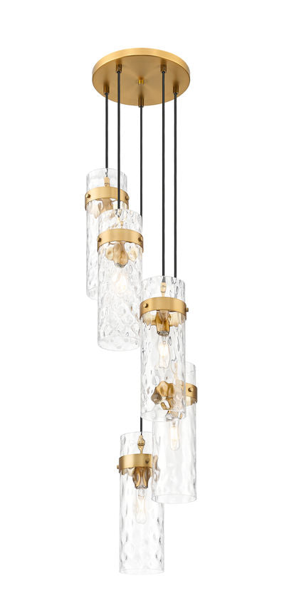 Z-Lite Fontaine 5-Lights Rubbed Brass Steel Frame Clear Waterglass Glass Shade Chandelier