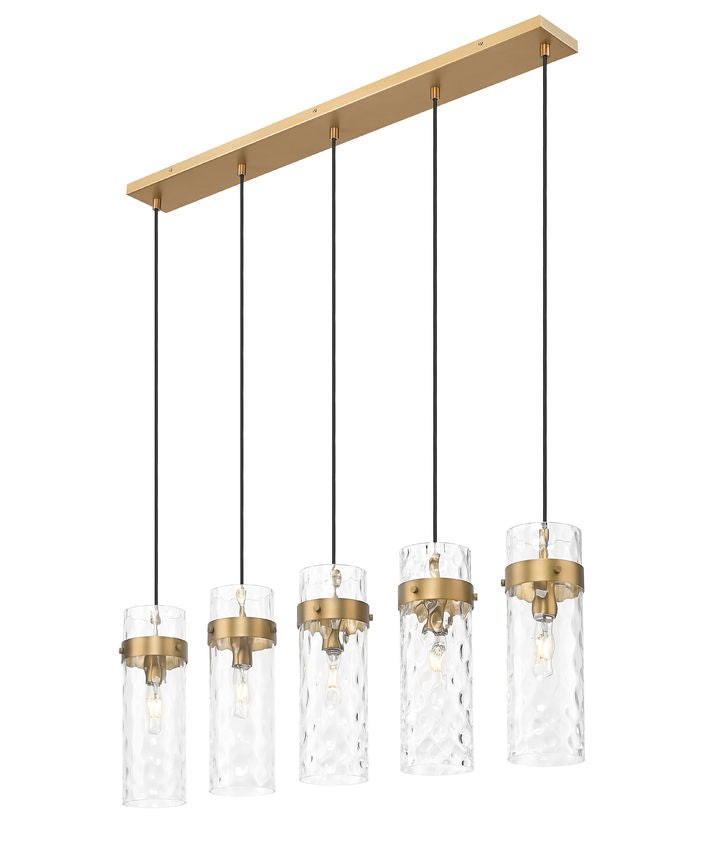 Z-Lite Fontaine 5-Lights Rubbed Brass Steel Frame Clear Waterglass Glass Shade Linear Chandelier