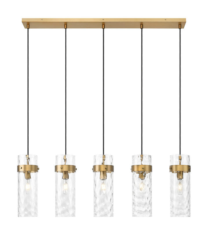 Z-Lite Fontaine 5-Lights Rubbed Brass Steel Frame Clear Waterglass Glass Shade Linear Chandelier