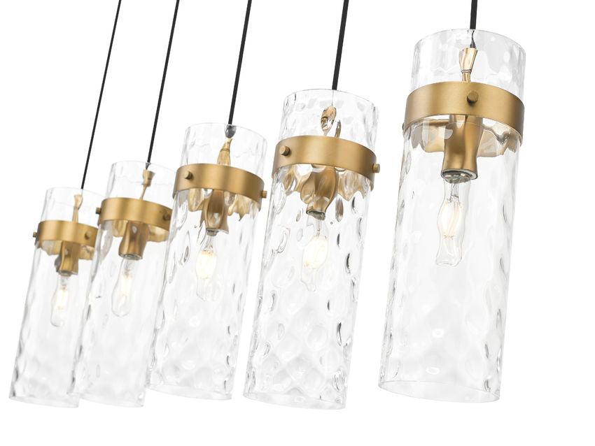 Z-Lite Fontaine 5-Lights Rubbed Brass Steel Frame Clear Waterglass Glass Shade Linear Chandelier