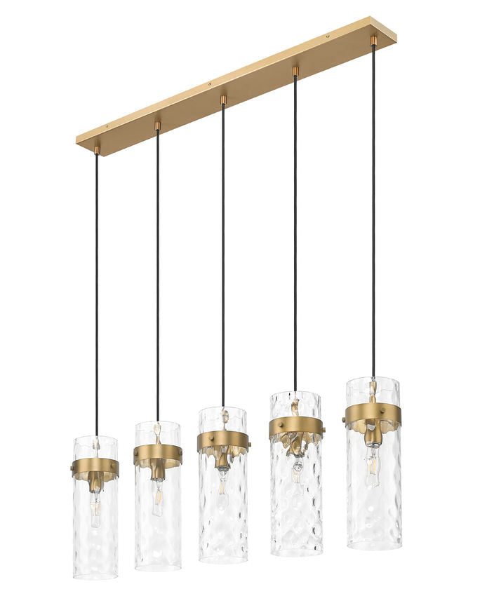 Z-Lite Fontaine 5-Lights Rubbed Brass Steel Frame Clear Waterglass Glass Shade Linear Chandelier