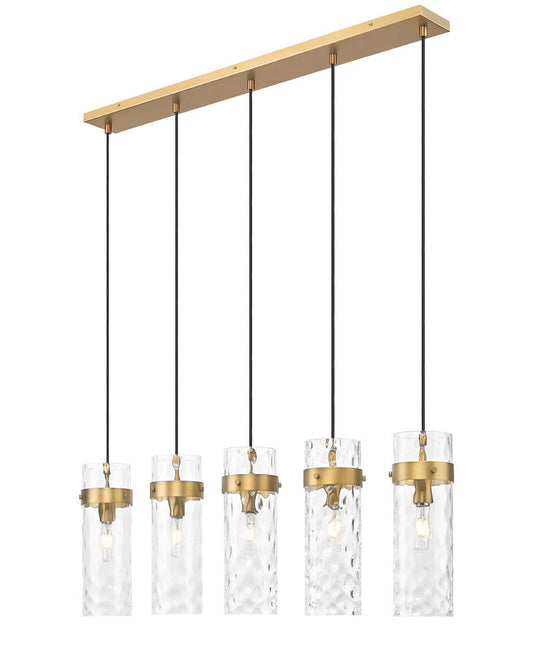 Z-Lite Fontaine 5-Lights Rubbed Brass Steel Frame Clear Waterglass Glass Shade Linear Chandelier