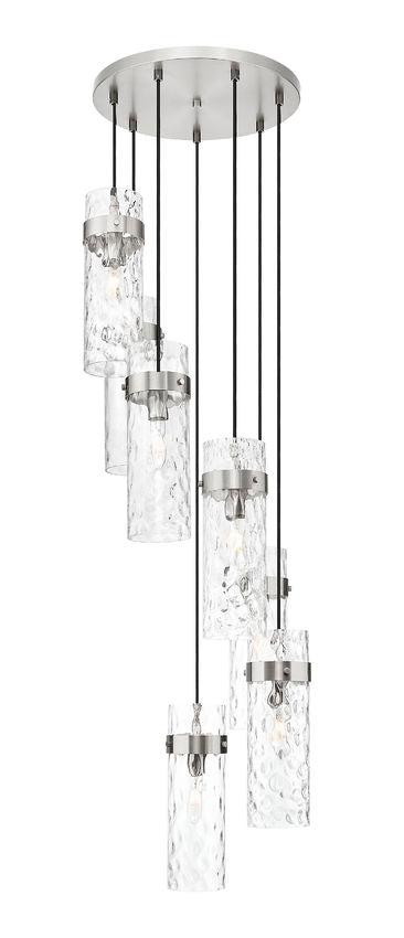 Z-Lite Fontaine 7-Light Brushed Nickel Frame Clear Waterglass Glass Shade Chandelier