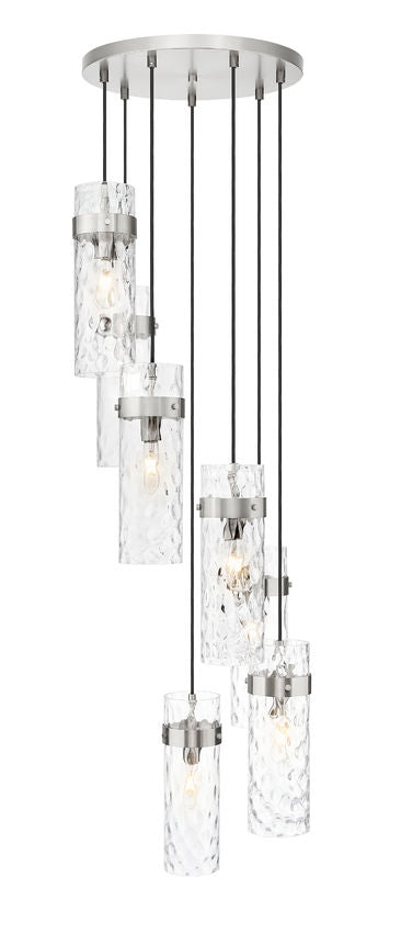 Z-Lite Fontaine 7-Light Brushed Nickel Frame Clear Waterglass Glass Shade Chandelier