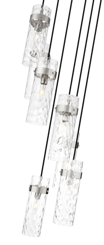 Z-Lite Fontaine 7-Light Brushed Nickel Frame Clear Waterglass Glass Shade Chandelier