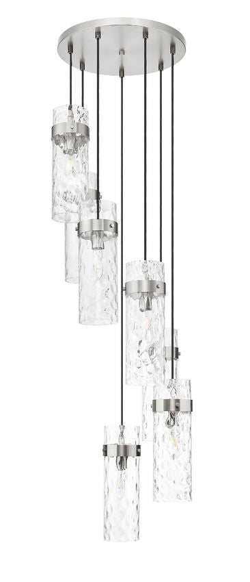 Z-Lite Fontaine 7-Light Brushed Nickel Frame Clear Waterglass Glass Shade Chandelier