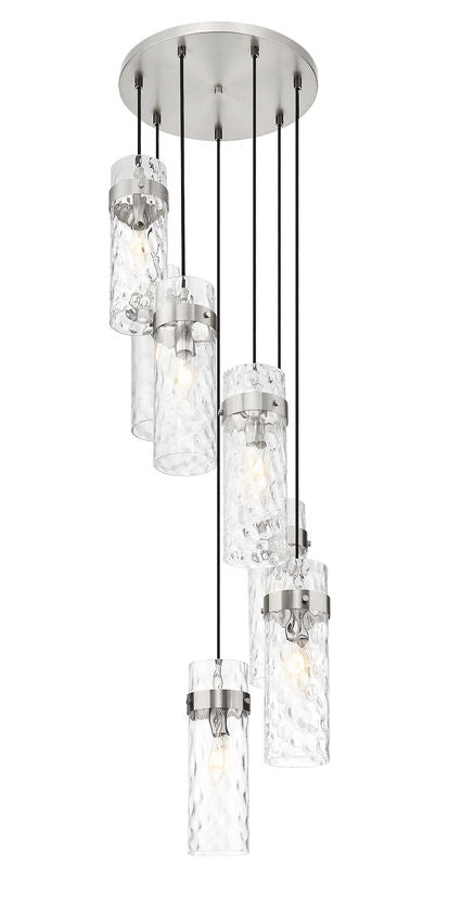 Z-Lite Fontaine 7-Light Brushed Nickel Frame Clear Waterglass Glass Shade Chandelier