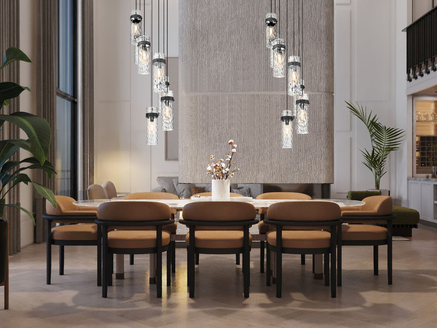 Z-Lite Fontaine 7-Light Matte Black Frame Clear Waterglass Glass Shade Chandelier
