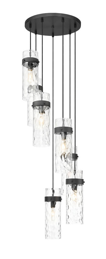 Z-Lite Fontaine 7-Light Matte Black Frame Clear Waterglass Glass Shade Chandelier