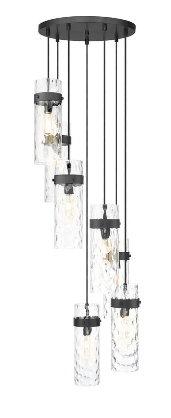 Z-Lite Fontaine 7-Light Matte Black Frame Clear Waterglass Glass Shade Chandelier