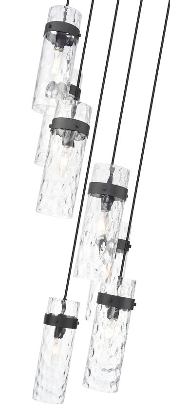 Z-Lite Fontaine 7-Light Matte Black Frame Clear Waterglass Glass Shade Chandelier