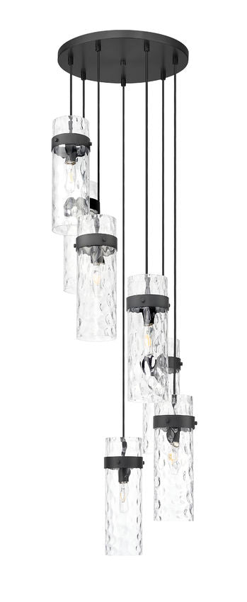 Z-Lite Fontaine 7-Light Matte Black Frame Clear Waterglass Glass Shade Chandelier
