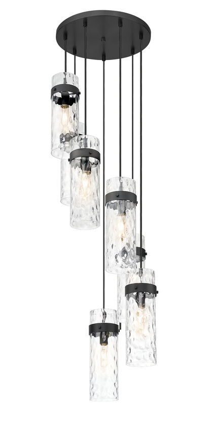 Z-Lite Fontaine 7-Light Matte Black Frame Clear Waterglass Glass Shade Chandelier