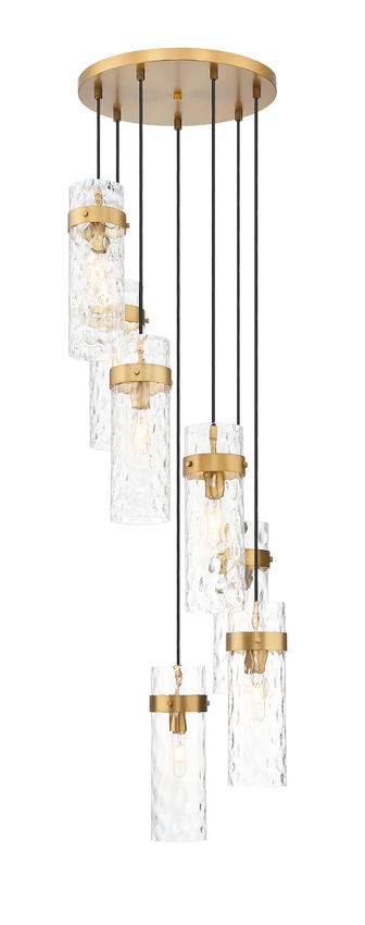 Z-Lite Fontaine 7-Light Rubbed Brass Frame Clear Waterglass Glass Shade Chandelier