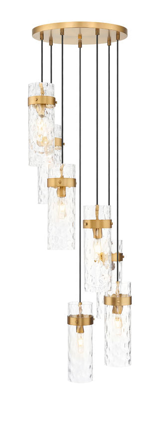 Z-Lite Fontaine 7-Light Rubbed Brass Frame Clear Waterglass Glass Shade Chandelier