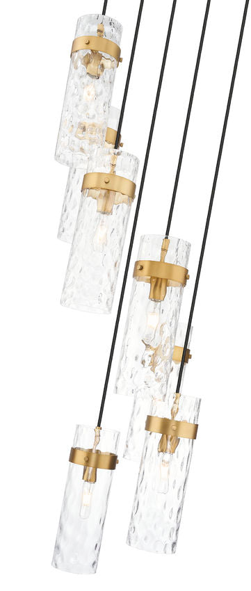 Z-Lite Fontaine 7-Light Rubbed Brass Frame Clear Waterglass Glass Shade Chandelier