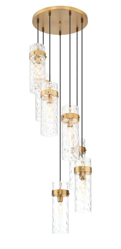 Z-Lite Fontaine 7-Light Rubbed Brass Frame Clear Waterglass Glass Shade Chandelier