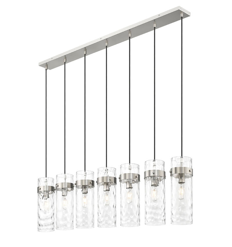 Z-Lite Fontaine 7-Lights Brushed Nickel Steel Frame Clear Waterglass Glass Shade Linear Chandelier