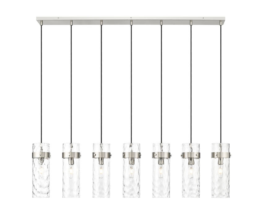 Z-Lite Fontaine 7-Lights Brushed Nickel Steel Frame Clear Waterglass Glass Shade Linear Chandelier