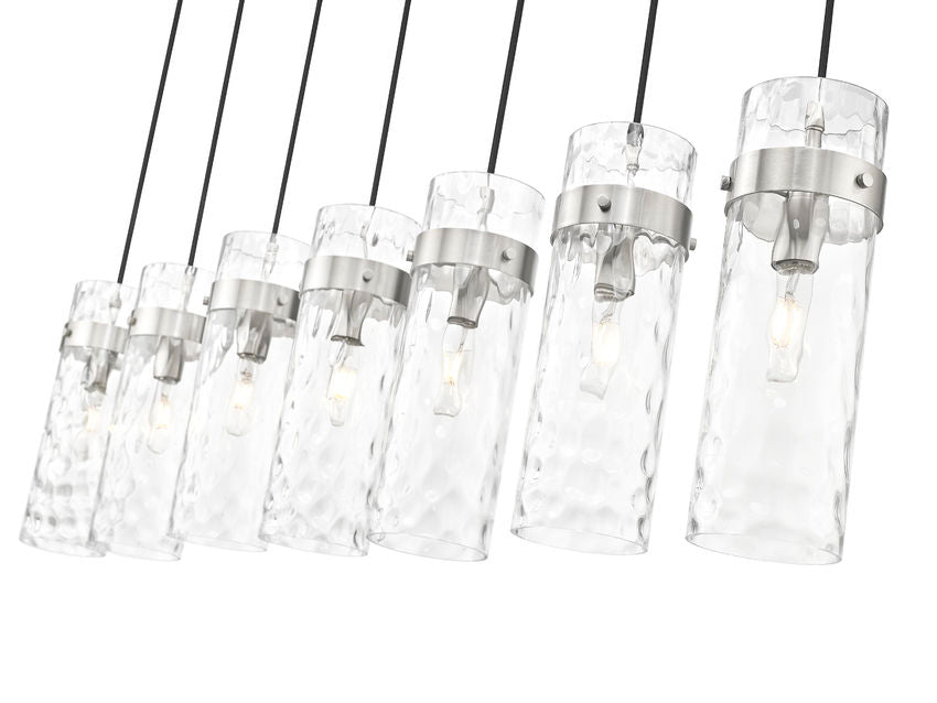 Z-Lite Fontaine 7-Lights Brushed Nickel Steel Frame Clear Waterglass Glass Shade Linear Chandelier