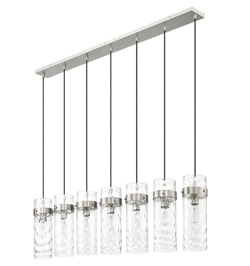 Z-Lite Fontaine 7-Lights Brushed Nickel Steel Frame Clear Waterglass Glass Shade Linear Chandelier