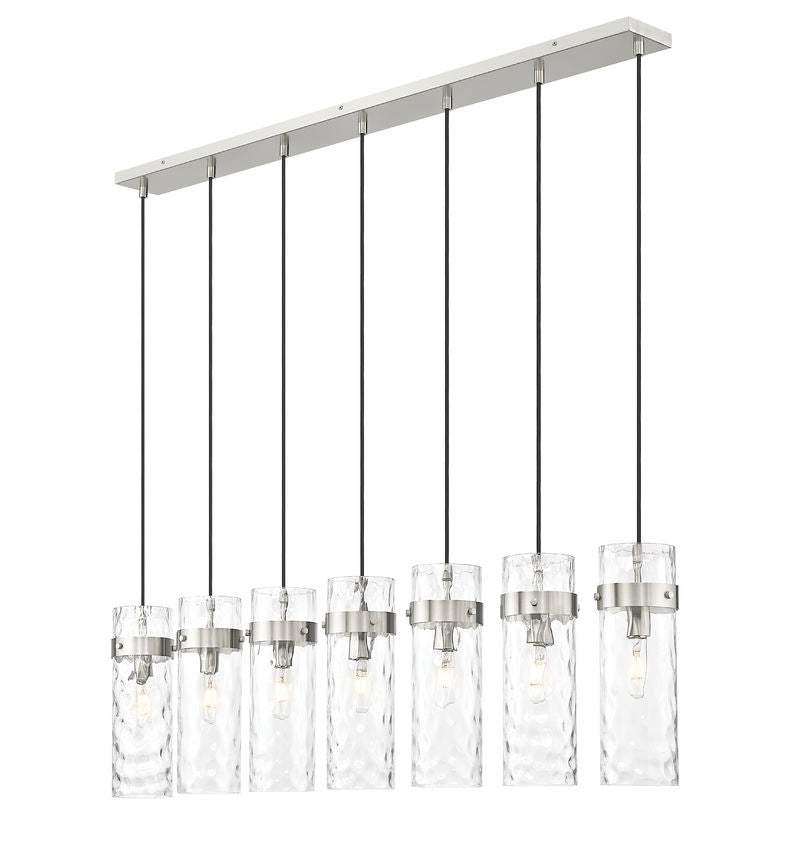 Z-Lite Fontaine 7-Lights Brushed Nickel Steel Frame Clear Waterglass Glass Shade Linear Chandelier