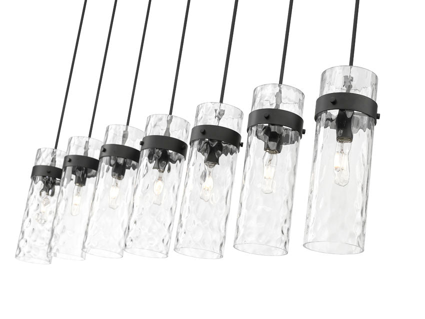 Z-Lite Fontaine 7-Lights Matte Black Steel Frame Clear Waterglass Glass Shade Linear Chandelier