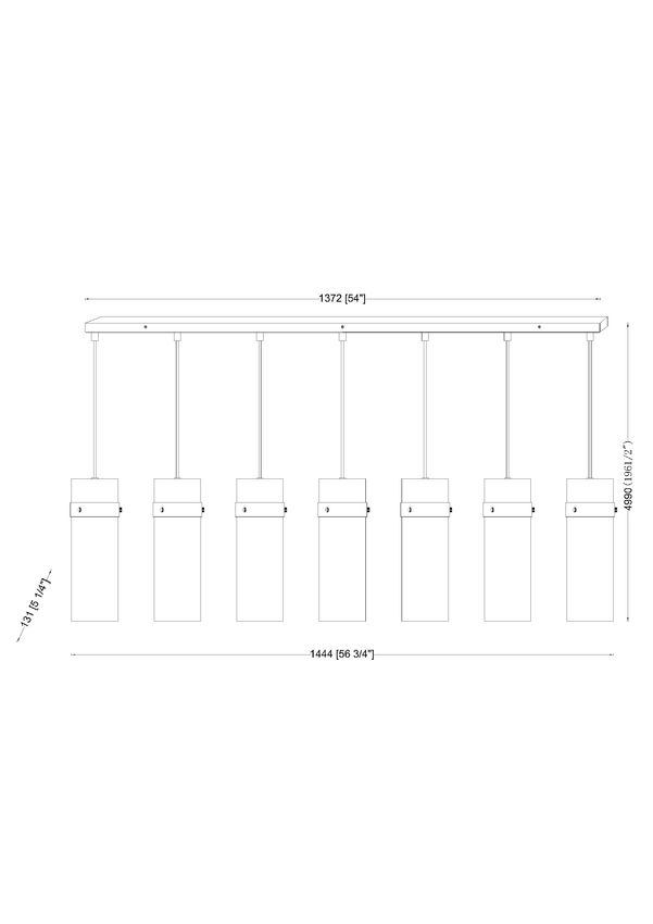 Z-Lite Fontaine 7-Lights Rubbed Brass Steel Frame Clear Waterglass Glass Shade Linear Chandelier