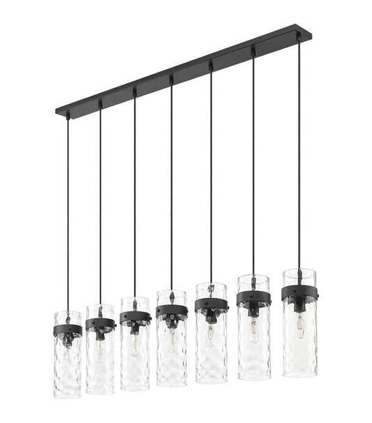 Z-Lite Fontaine 7-Lights Matte Black Steel Frame Clear Waterglass Glass Shade Linear Chandelier