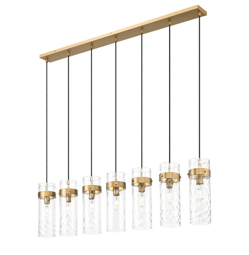 Z-Lite Fontaine 7-Lights Rubbed Brass Steel Frame Clear Waterglass Glass Shade Linear Chandelier