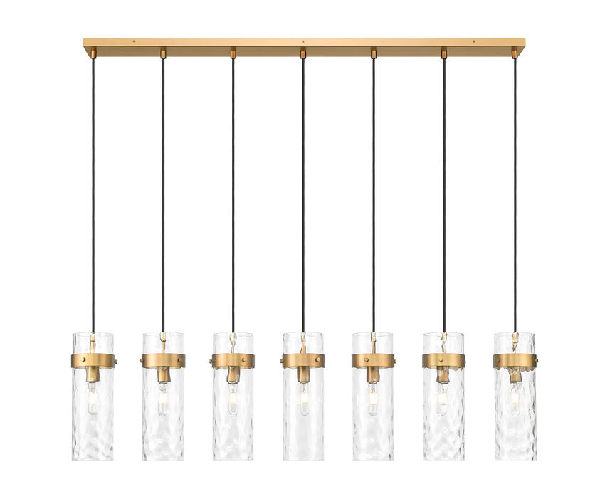 Z-Lite Fontaine 7-Lights Rubbed Brass Steel Frame Clear Waterglass Glass Shade Linear Chandelier