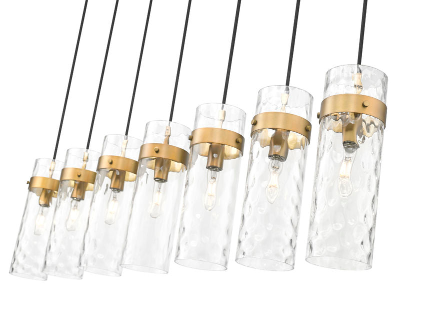 Z-Lite Fontaine 7-Lights Rubbed Brass Steel Frame Clear Waterglass Glass Shade Linear Chandelier