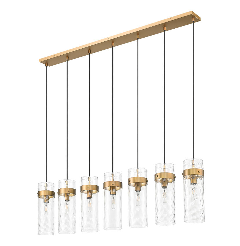 Z-Lite Fontaine 7-Lights Rubbed Brass Steel Frame Clear Waterglass Glass Shade Linear Chandelier
