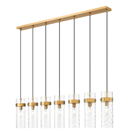 Z-Lite Fontaine 7-Lights Rubbed Brass Steel Frame Clear Waterglass Glass Shade Linear Chandelier