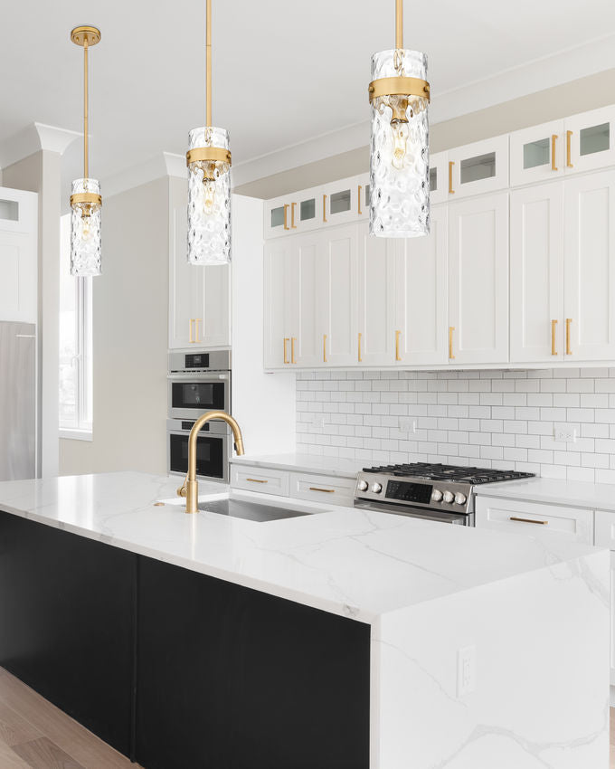 Z-Lite Fontaine 7002P5-ROD-RB 1-Light Rubbed Brass Frame Clear Waterglass Glass Shade Pendant Light