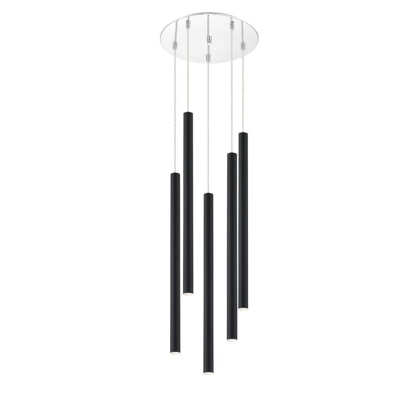 Z-Lite Forest 14" W x 24" H 5-Light LED Chrome Chandelier With Steel Matte Black Shade