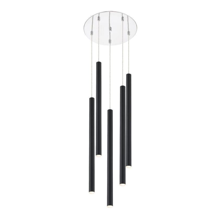 Z-Lite Forest 14" W x 24" H 5-Light LED Chrome Chandelier With Steel Matte Black Shade