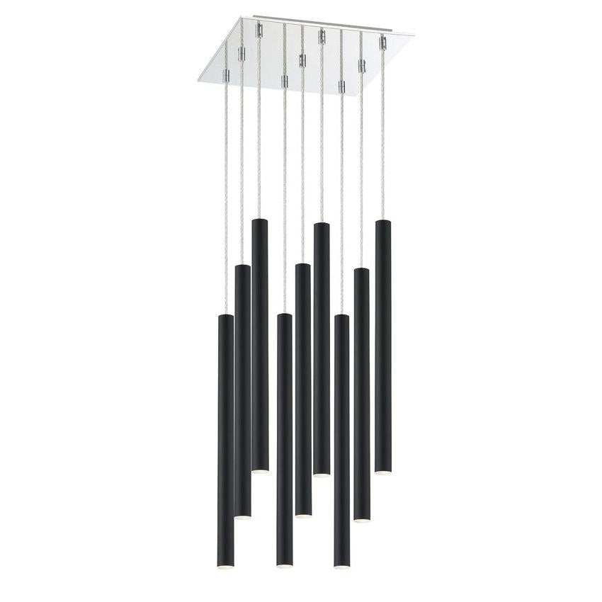 Z-Lite Forest 14" W x 24" H 9-Light LED Chrome Square Chandelier With Steel Matte Black Shade