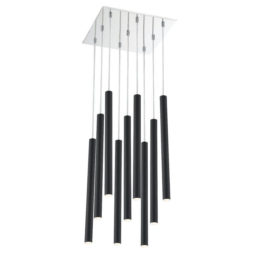 Z-Lite Forest 14" W x 24" H 9-Light LED Chrome Square Chandelier With Steel Matte Black Shade