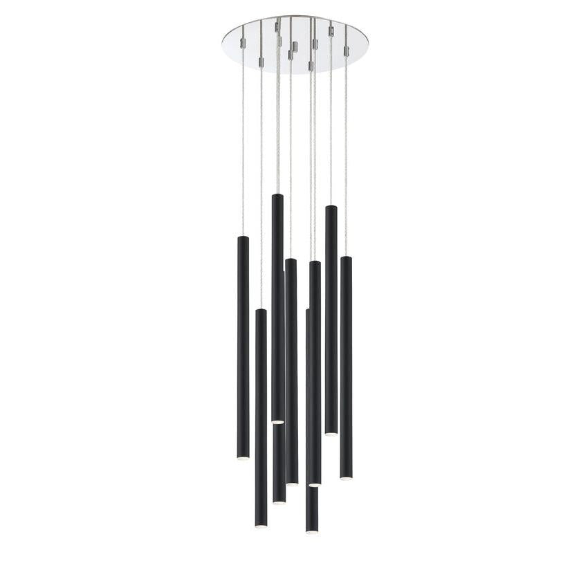 Z-Lite Forest 16" W x 24" H 9-Light LED Chrome Chandelier With Steel Matte Black Shade